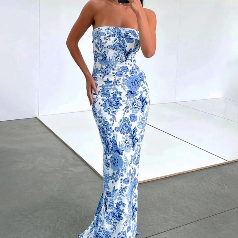 Multi Floral Split Long Dress - Picture 3 of 3